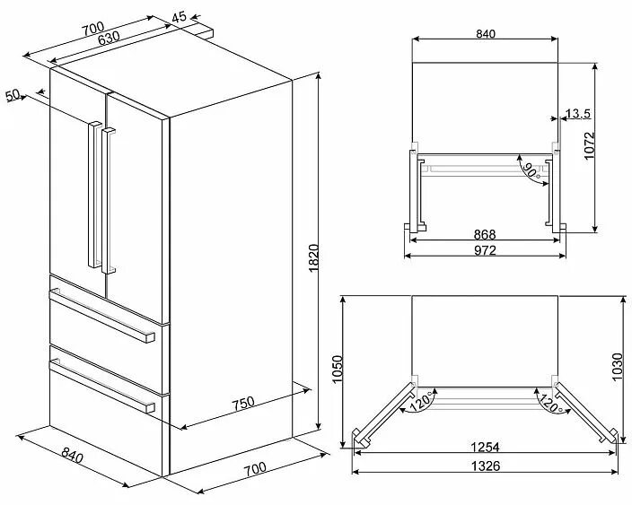 Размеры большого холодильника. Холодильник Smeg fq55fxe1. Smeg холодильник Smeg fq55fxdf. Схема холодильника Сайд бай Сайд. Холодильник габариты 180х55х60.