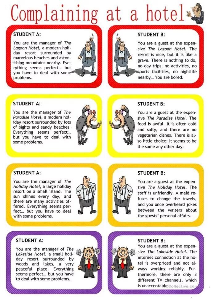 Уроки speaking. Complaining at the Hotel Worksheet. Hotel complaints Worksheets. Диалог at the Hotel. Ролевые игры на уроках английского языка.