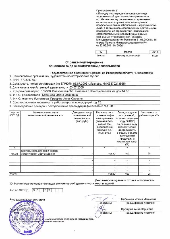 Образец заполнения справки о виде деятельности.