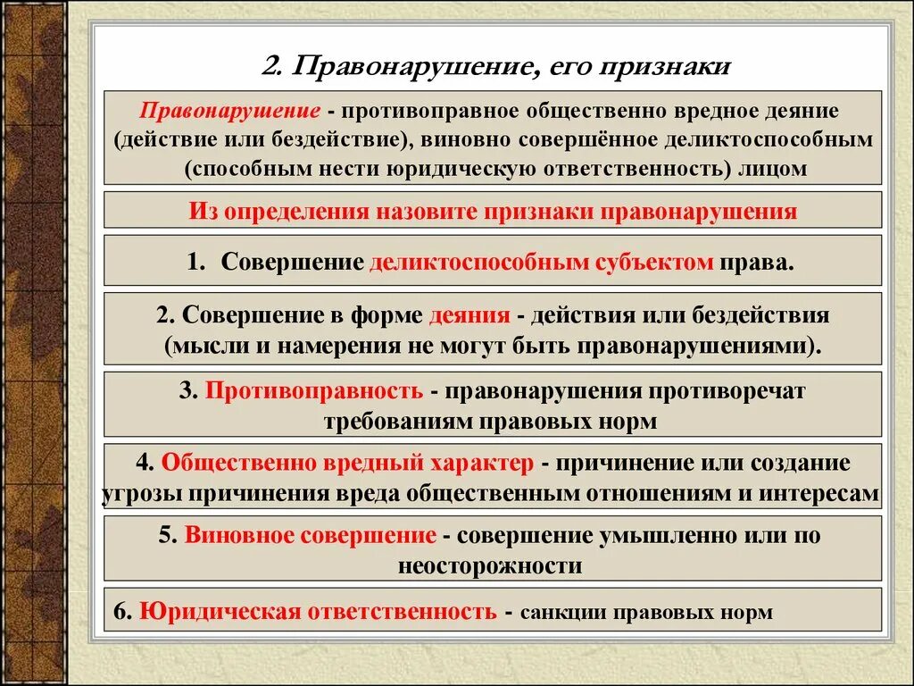 Сторона право которой нарушено. Признаки правонарушения деяние. Правонарушение и его признаки. Понятие и признаки правонарушения. Понятие и виды правонарушений.