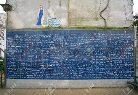 Paris, France-January 19, 2018: The Wall Of Love Is A Love-themed Wall Of 40 Squ