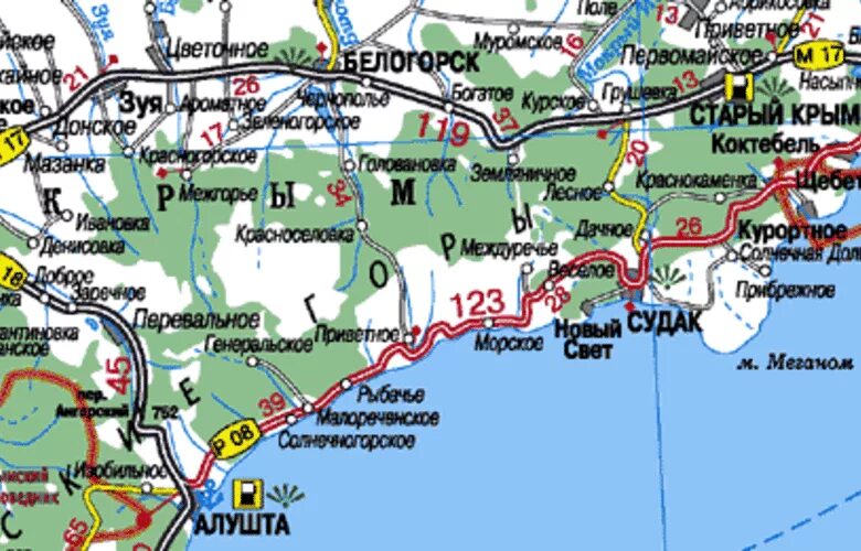 Расстояние от орджоникидзе. Судак Алушта на карте. Карта побережья судака. Судак на карте Крыма. Судак и Коктебель на карте.
