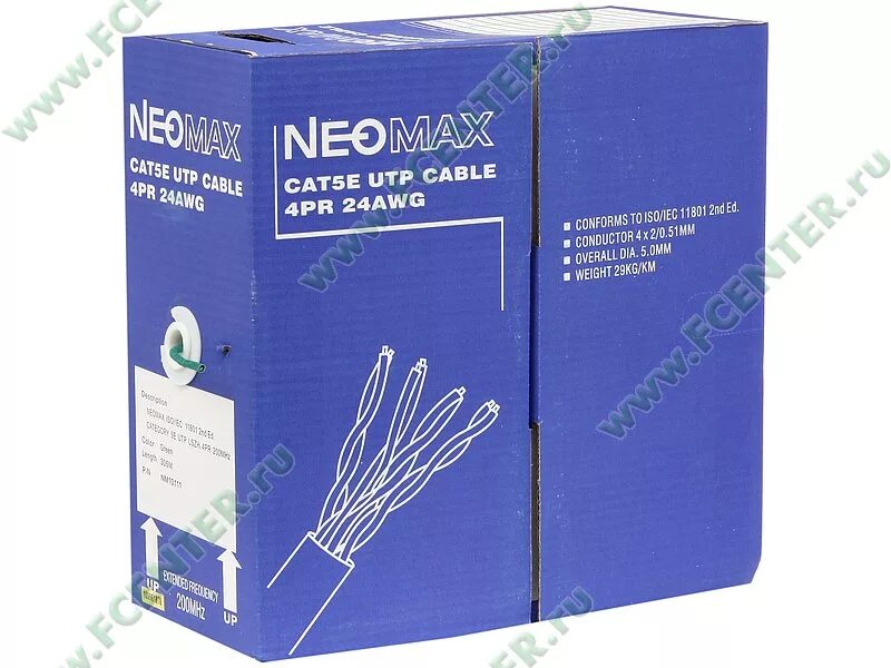 486 мм (24 awg) медь pvc jacket (арт. 4 пары neomax nm13001. кабель utp twt 5e-pt-gy. 5e 4пары(305м)0,45мм(nm11001). Neomax nm20031 бухта (305м).