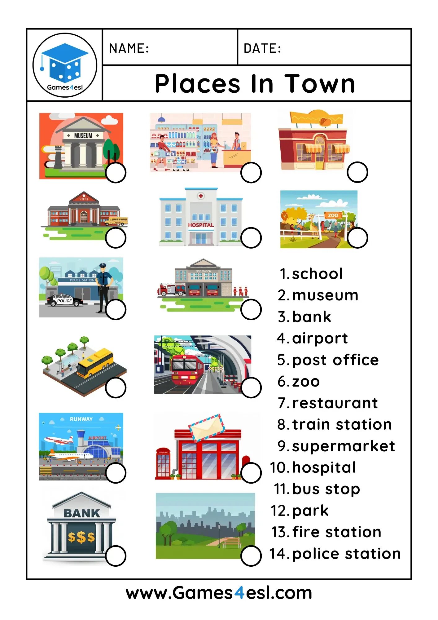 1 name of place. Задания по английскому на тему город. город worksheets. in town задания. places английский задания.