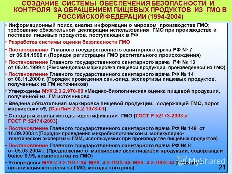 Оценка безопасность и контроль. Оценка безопасности ГМО. Контроль безопасности пищевых продуктов. Безопасность генетически модифицированных пищевых продуктов. Требования к маркировка ГМ - продукции.