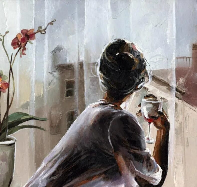 Песня недопитый бокал грусть не в силах. Художник Victor Bauer..у окна. Женщина у окна живопись.