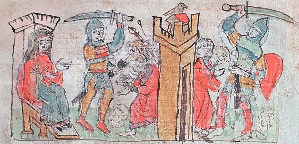 Князь игорь собирает дань с древлян в 945 году. Месть ольги радзивилловская летопись. Княгиня ольга месть древлянам 3. Радзивиловская летопись месть ольги. Месть ольги радзивилловская летопись.