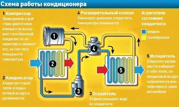 Почему не включается компрессор. Схема работы системы кондиционирования автомобиля. Схема фреона в сплит системе. Компрессор сплит системы устройство схемы. Принцип работы компрессора кондиционера авто.