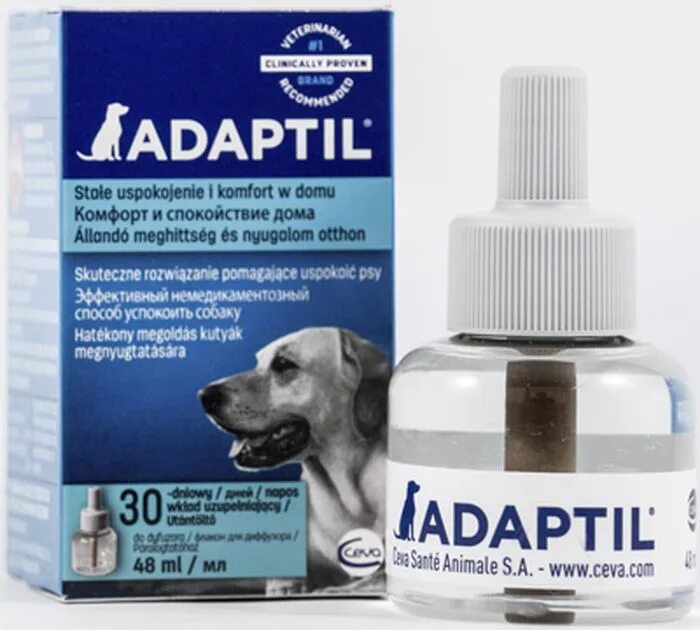 Успокоительное для собак отзывы. Модулятор поведения для собак сева adaptil. спрей сева адаптил для собак, 60 мл. адаптил сменный флакон, 48 мл.. адаптил для собак.