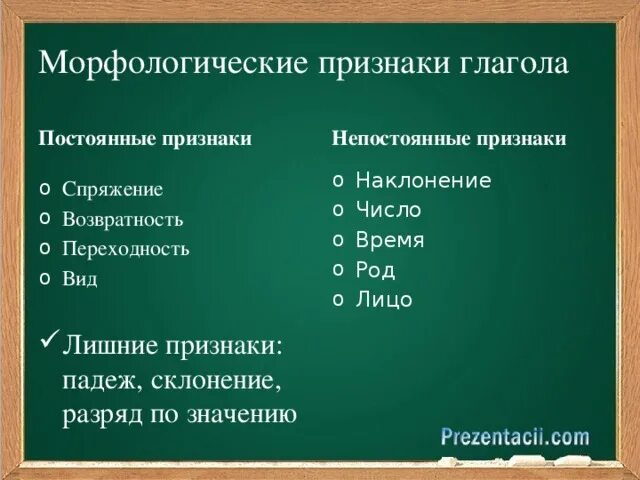 Постоянные морфологические признаки 6 класс