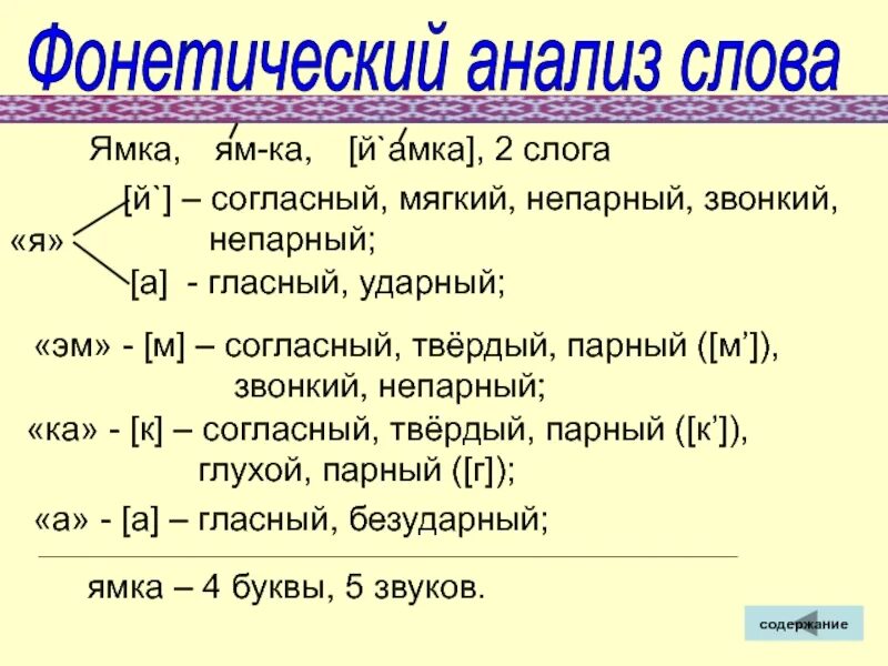 Фонетический анализ слова текст