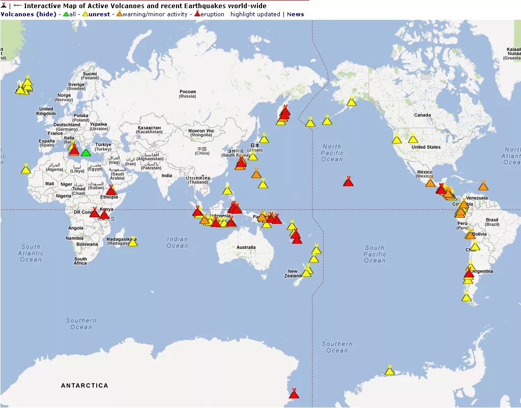 Вулканы Евразии на карте. Действующие вулканы Евразии на карте. Местоположение вулканов