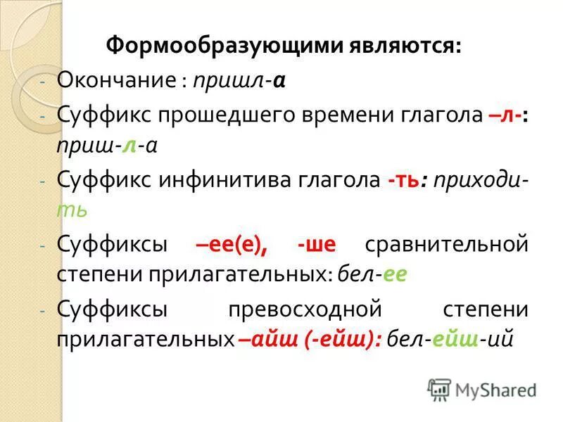 Слово приходила суффикс