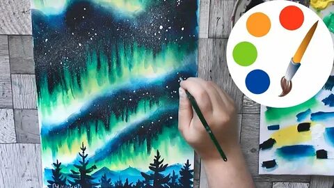 Северное сияние нарисовать красками