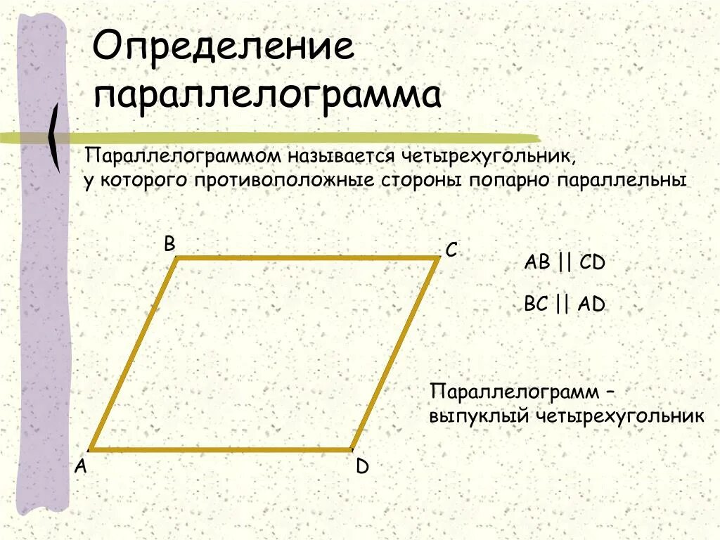 Определение параллеограмм. Определение параллелограмма. Выпуклый четырехугольник. Определение параллелог.