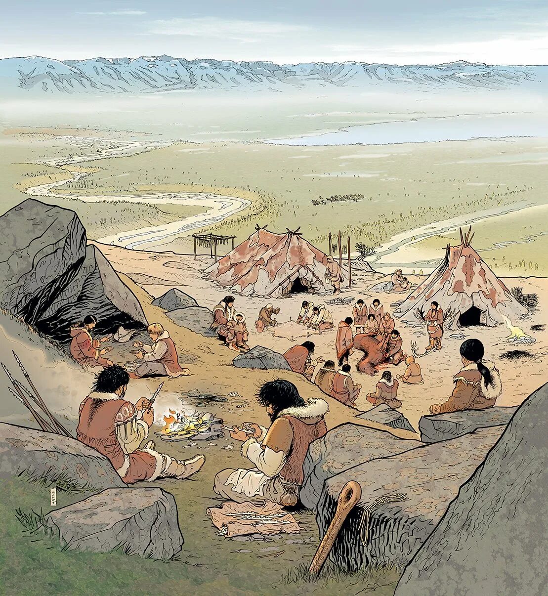 2 1 тысячелетие до н э. Неолит новокаменный век. Мезолит община. Первобытная стоянка. Стоянки древних людей.