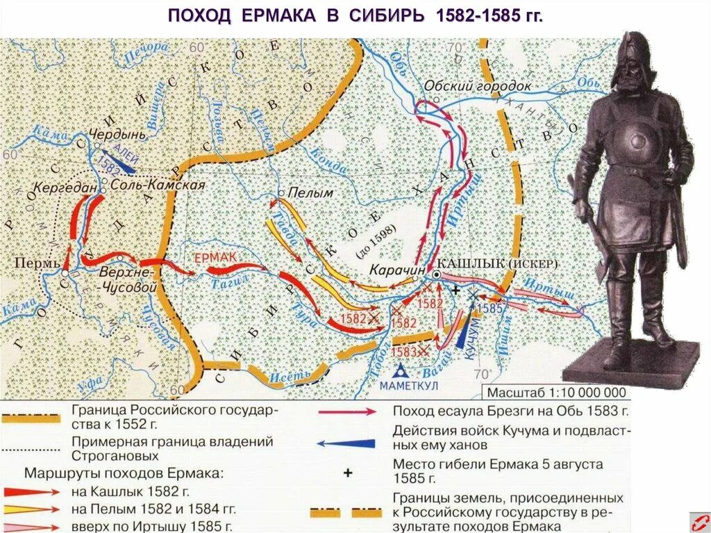 Поход Ермака 1581. Поход Ермака в Сибирь(1581 – 1585 г.). Карта поход Ермака в Сибирь 1581. Карта похода Ермака в Сибирь в 1582-1585. Результаты похода ермака