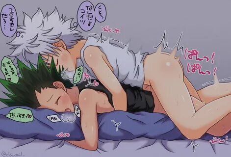gon freecss, killua, hunter x hunter, japanese text, speech bubble, thought...