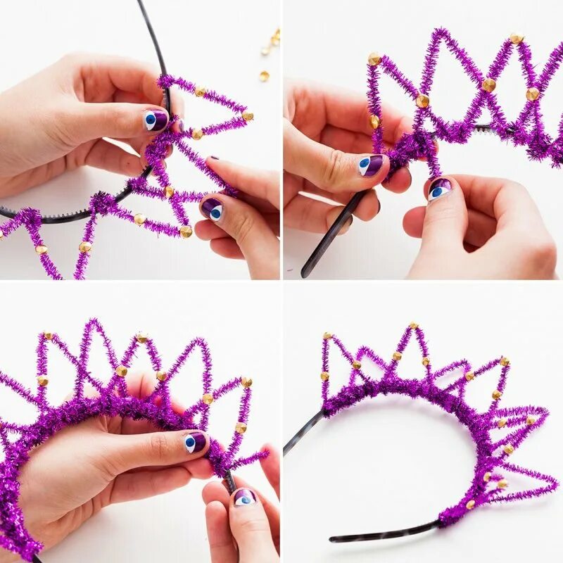 Корона принцессы из синельной проволоки. Синельная проволока корона. Новогодняя корона из мишуры. Синельная проволока корона. Как сделать корону из синельной проволоки.