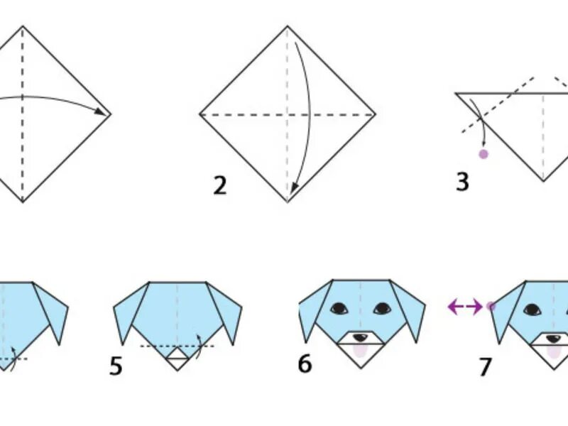 Оригами из бумаги схемы. Оригами собака. Собака оригами из бумаги для детей схемы. Схема оригами собачка.