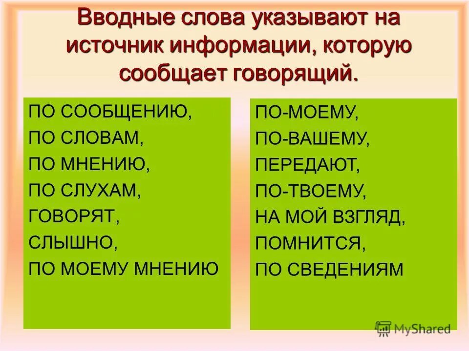 Вводные слова из произведений. Вводные слова указывающие на источник информации. Вводные слова указывают.