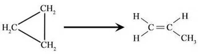 Циклопропан с пропиленом реакция. Изомеризация циклопропана в пропилен. Изомеризация циклопропана. Пропен и циклопропан. Пропан изомеризация реакция