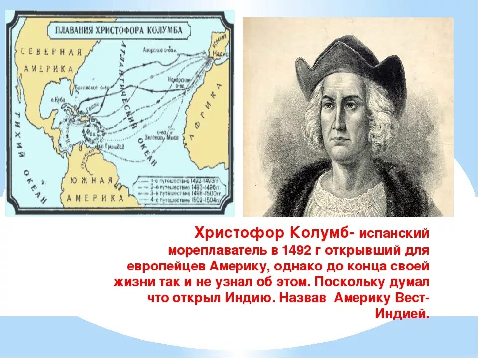 Испанские географические открытия. Открытие Америки Христофором Колумбом путь.