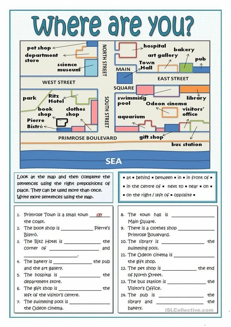 Prepositions of place карта города. Giving Directions упражнения. Asking and giving Directions задания. Карта giving Directions.