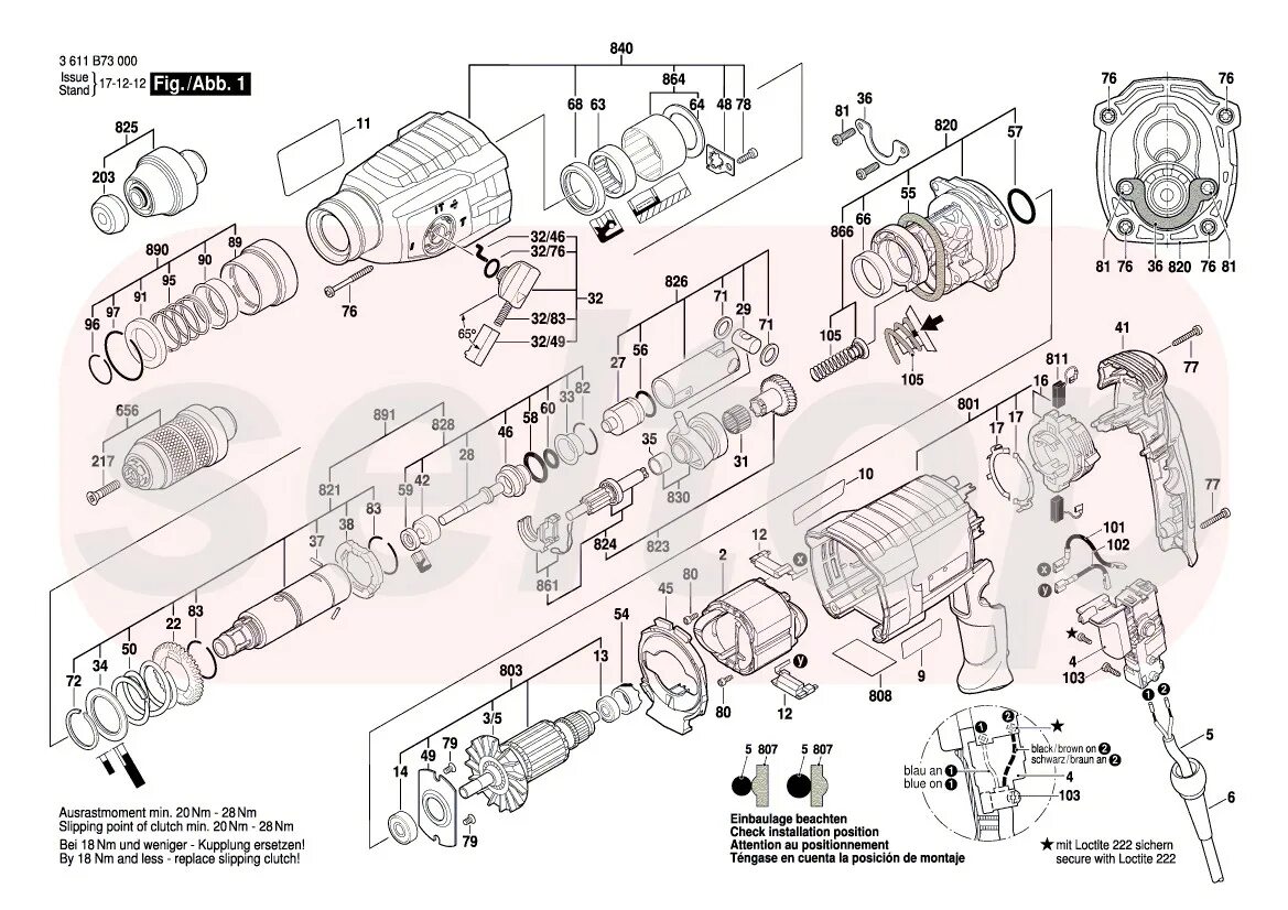 Запчасти для перфоратора BOSCH GBH 2-24 DFR (3611B73000) (схема 1) купить в Моск