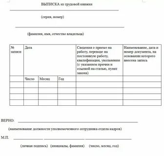 Электронная трудовая книжка выписка