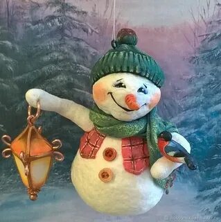 Снеговик из ваты елочная игрушка