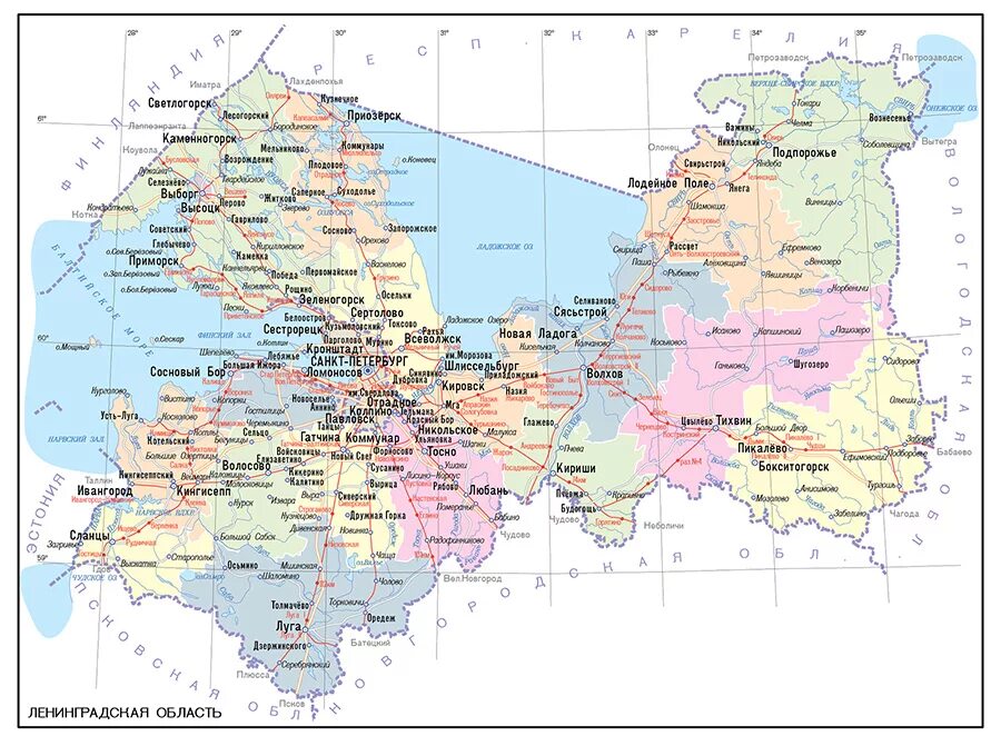 Карты дорог ленобласти. Карта ленобласти подробная по районам.