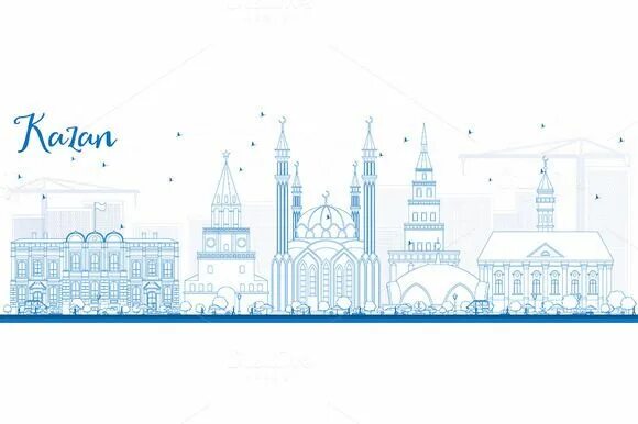 Графика татарстана. Очертания кремля казань - вектор. силуэт города казань. казань панорама вектор. казань векторная графика.
