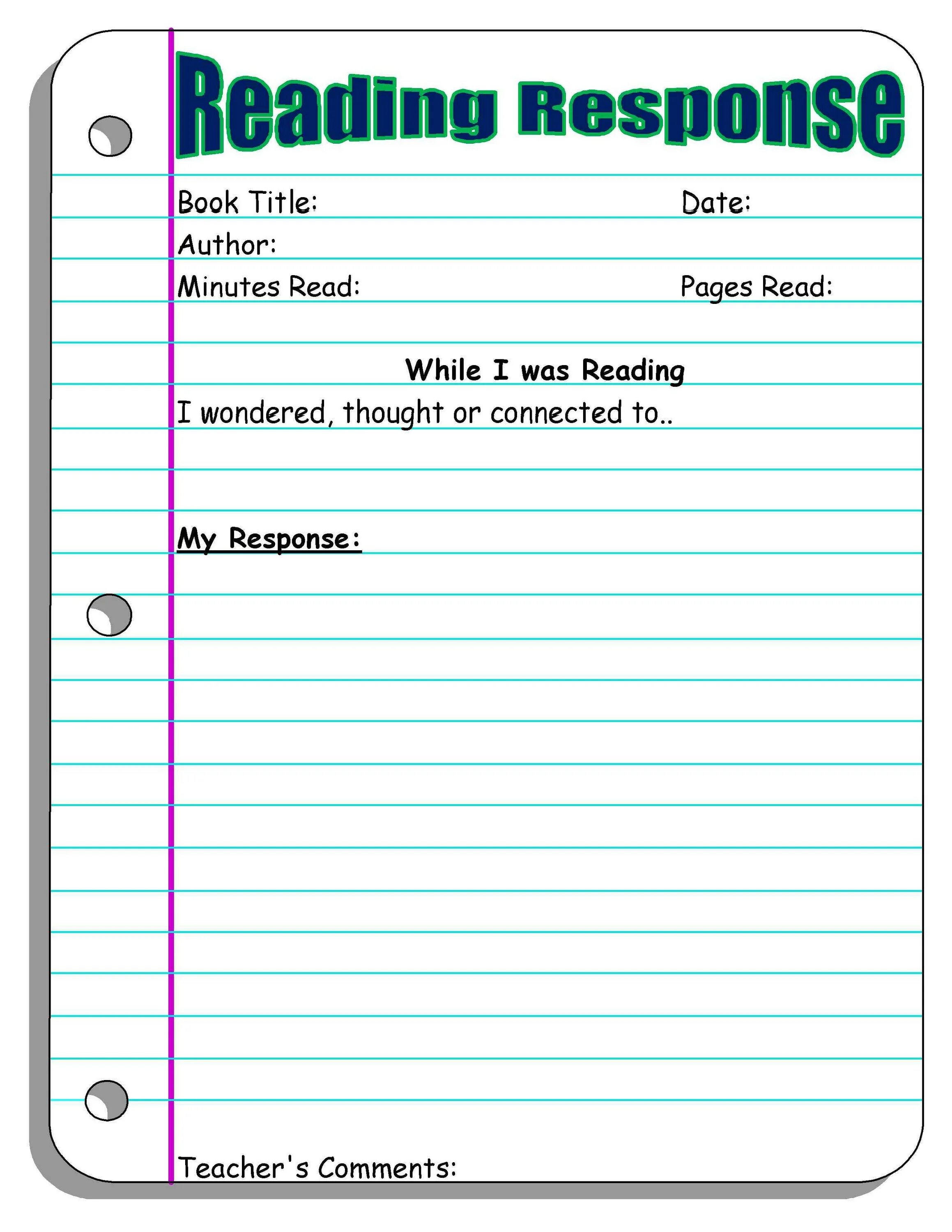 While reading exercises. Response. form responses. reading response rubric with rating. logbook читать.