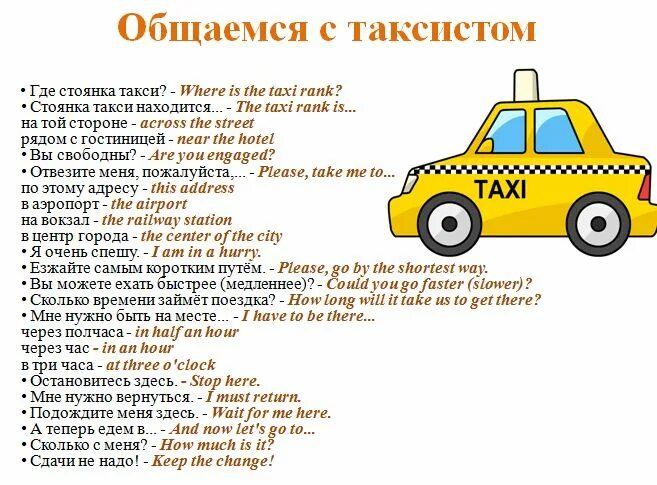 Найди слова такси. Фразы в такси на английском. Английское такси. Фразы таксистов. Диалоги на английском для такси.