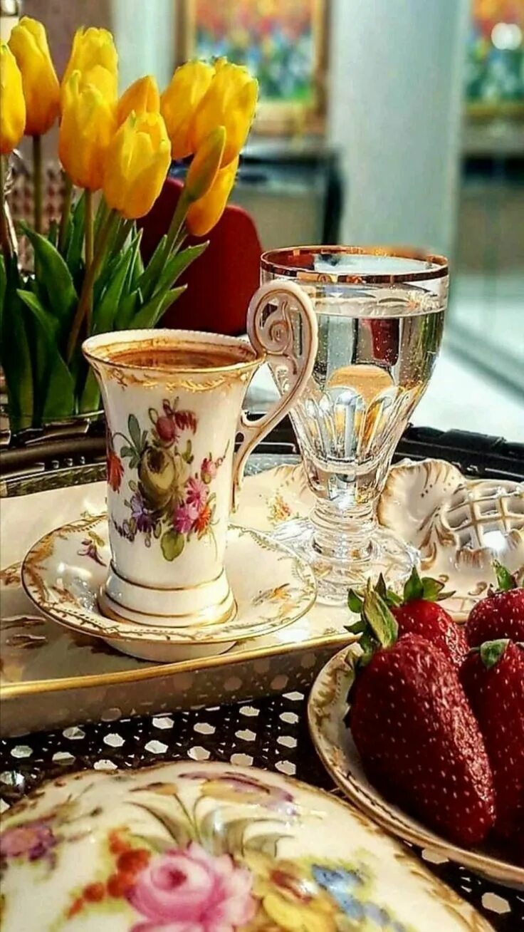 Красивый стол картинки с добрым утром Fruits, croissants, coffee and jam for breakfast Desktop wallpapers 1280x1024