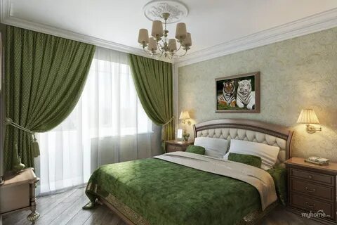 Зелено бежевая спальня