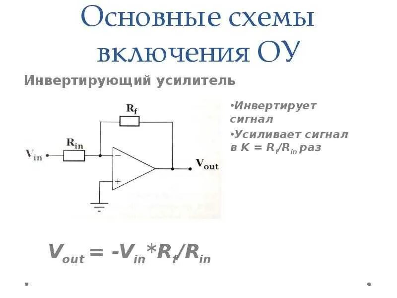 Схема инвертирующего оу. Схема инвертирующего оу