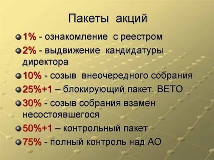 Из чего состоит контрольный пакет акций