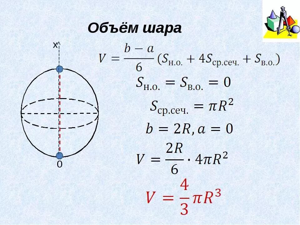 Как найти объем в шаре. Объём шара формула через радиус. Объем сферы формула. Шар формулы. Формула нахождения объема шара.