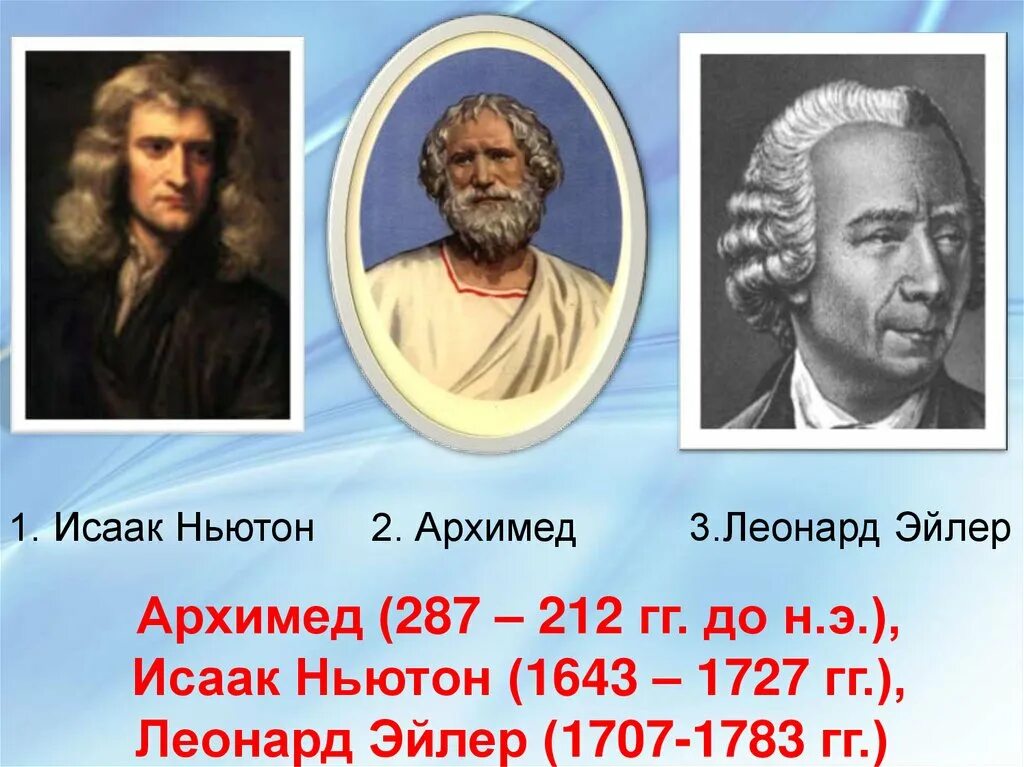 Сценарий для математиков. Архимед и Ньютон. Ньютон Эйлер. Архимед (287 до н.э.–212 до н.э.). Архимед (287 до н. э. — 212 до н. э.) вклад в математику кратко.