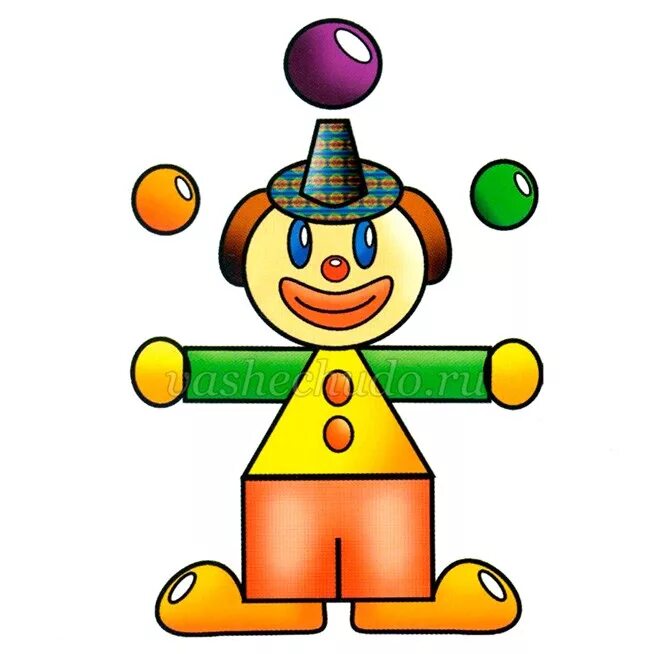Геометрические клоуны. Клоун из геометрических фигур для детей. Фигура клоуна из геометрических фигур. Аппликация "клоун". Аппликация клоун из геометрических фигур.