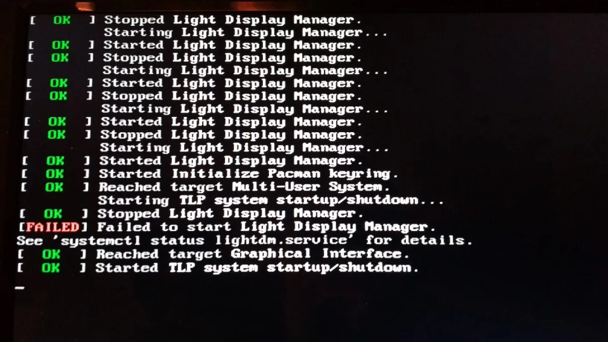 Failed to start display manager. Failed to start display manager