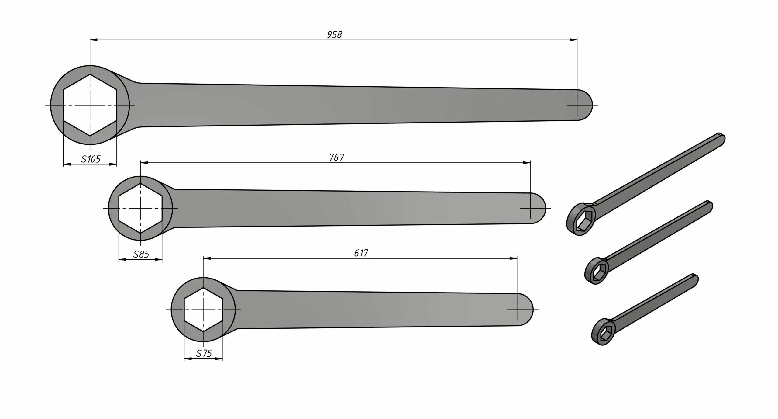Ключ накидной 24, 30, 36 чертеж. Ключ гаечный 65мм чертёж. Ключ гаечный накидной серповидный искробезопасный а15 д16 ВБ 24. Ключ накидной s17 чертеж.