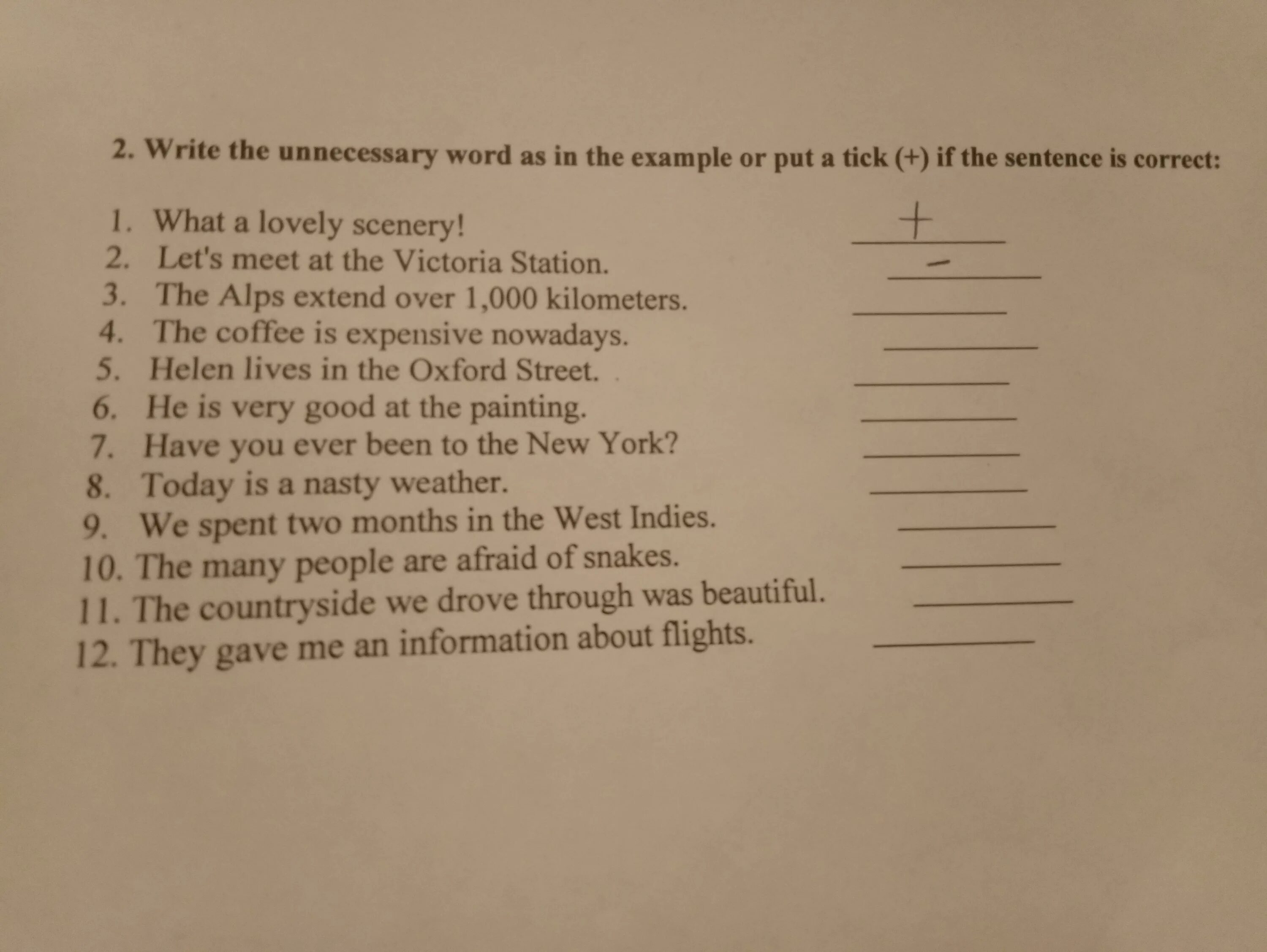 Write this sentence putting. Unnecessary Word. Tick the correct sentences as in the example. Write sentences as in the example 5 класс. Write a Tick.