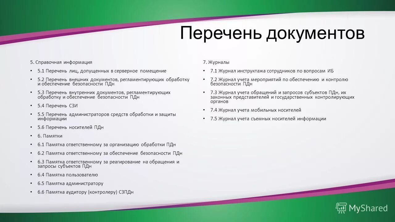 Основные руководящие документы. Требования по защите информации. Персональные данные документы. Перечень инструкций и нормативной документации. Приказ об информационной безопасности.