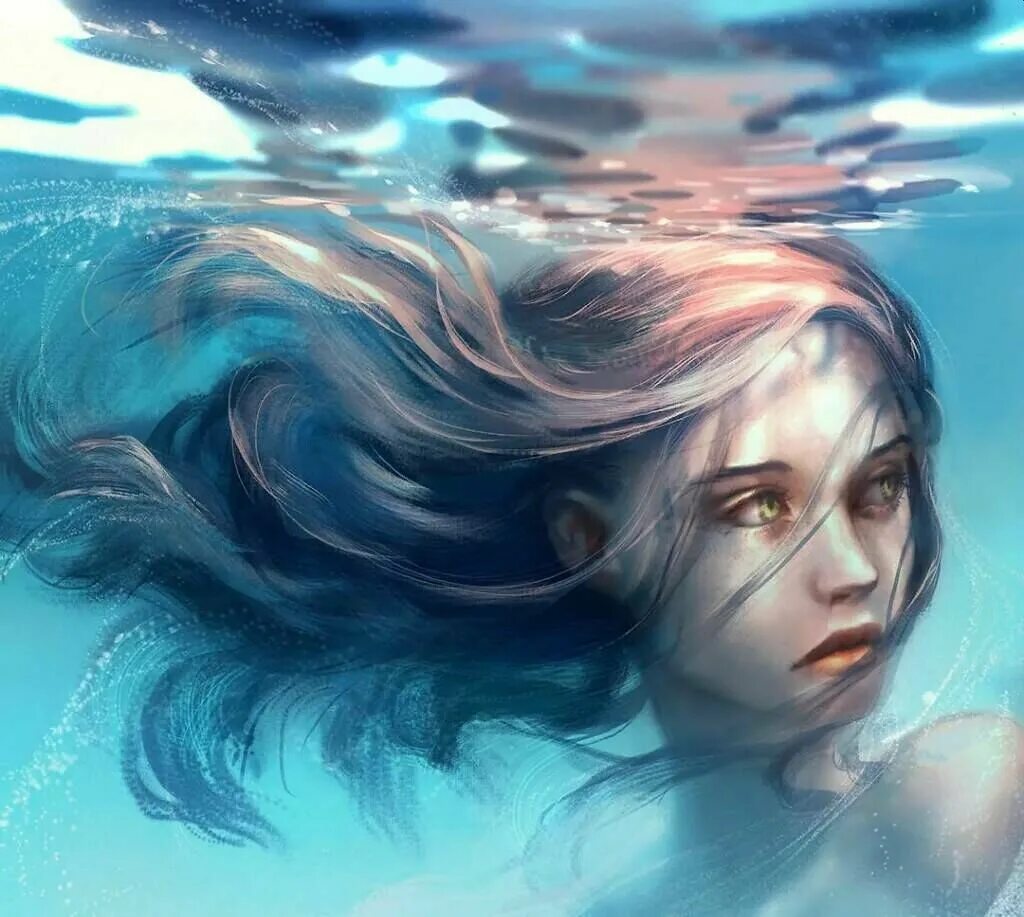 В волосах есть вода. Волосы под водой. Девушка под водой арт. Волосы в воде арт. Под водой арт.