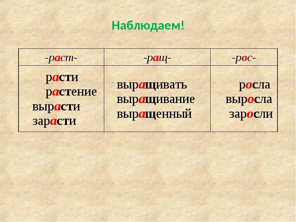 Росла растет выросла вырастет подросла. Корни с чередованием раст ращ рос правило и исключения. Слова с корнем раст ращ рос. Корни раст ращ рос правило. Чередование раст рос ращ правило.