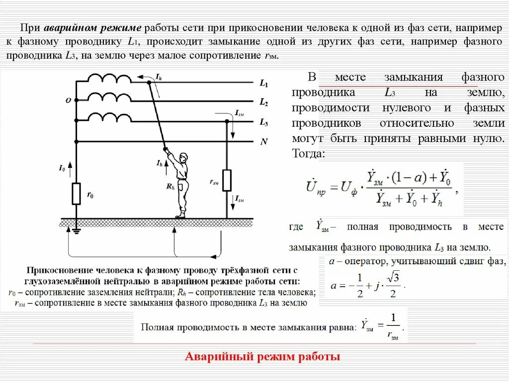 Трехфазная сеть с изолированной нейтралью в аварийном режиме.. Трехфазная сеть с изолированной нейтралью схема. Схема однофазного замыкания на землю кабеля. Форма тока при однофазных замыканиях на землю. Опасность короткого замыкания