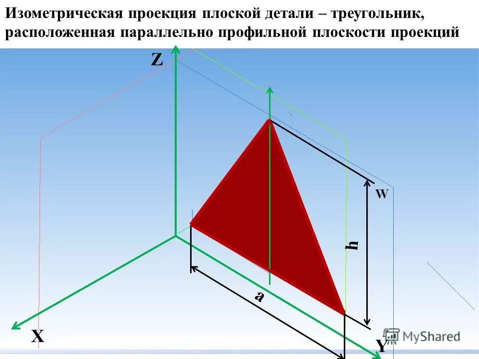 Как начертить треугольник в изометрии. Построение треугольника в диметрической проекции. Треугольник в диметрической проекции. Фронтальная изометрическая проекция треугольника. Как построить треугольник в изометрии.